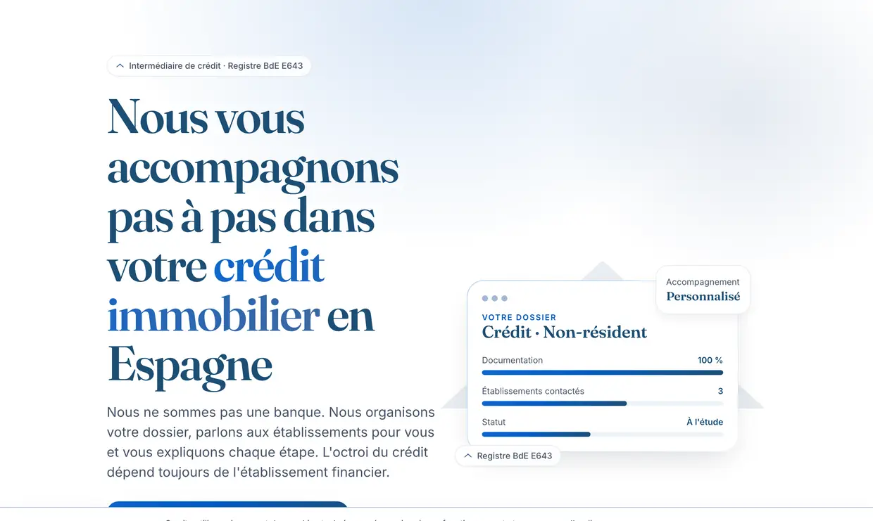 Site d'accompagnement au crédit immobilier : titrage bleu marine sur fond clair